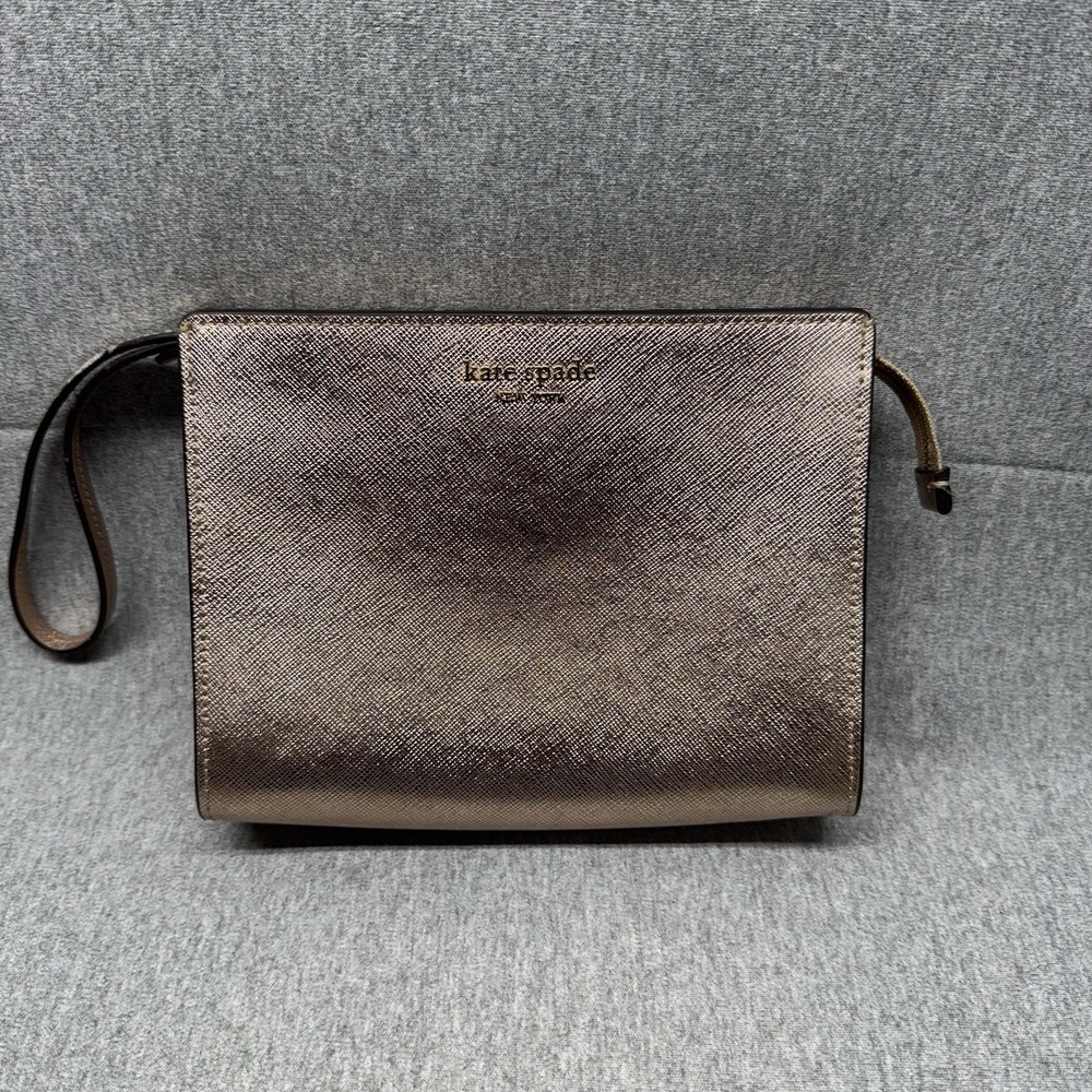 Kate Spade Metallic Saffiano Clutch Wristlet Purse Rose Gold Fashion Stylish